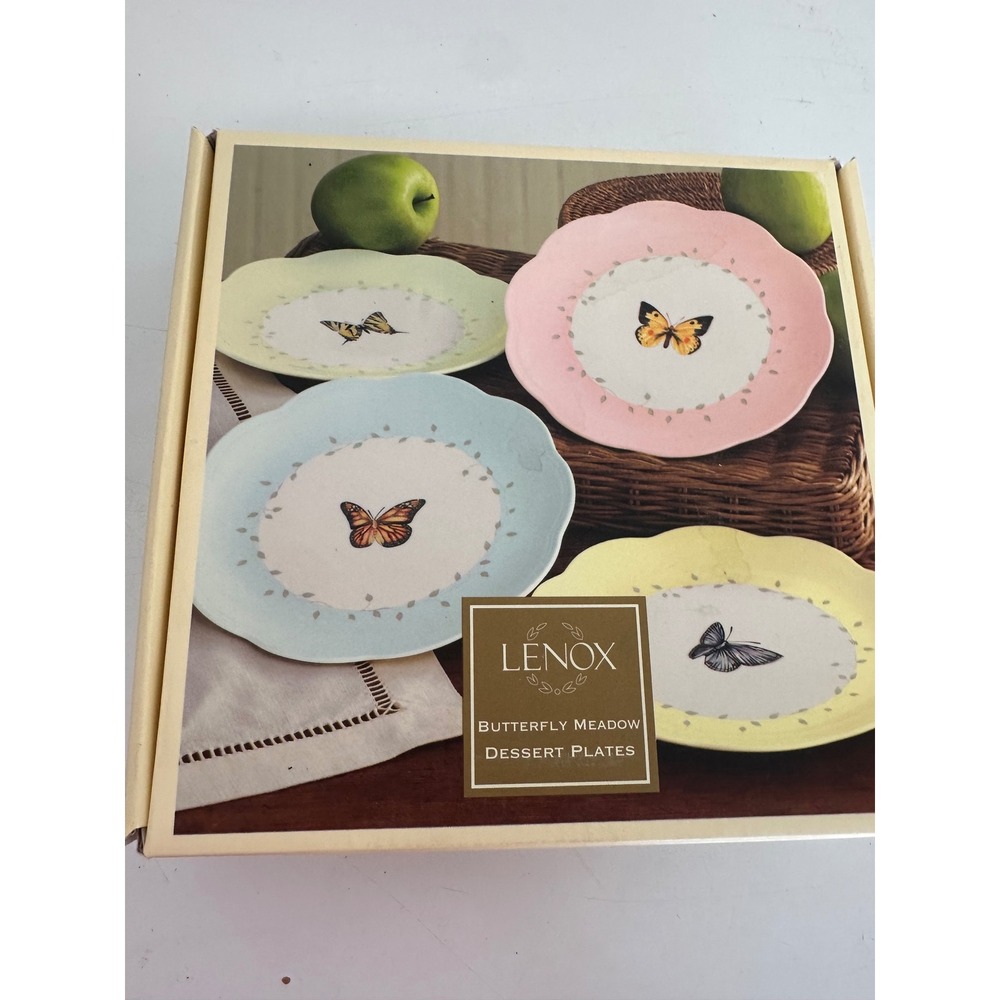 Lenox Butterfly Meadow Dessert Plates Set of 4 Pastel Porcelain Louise Le Luyer